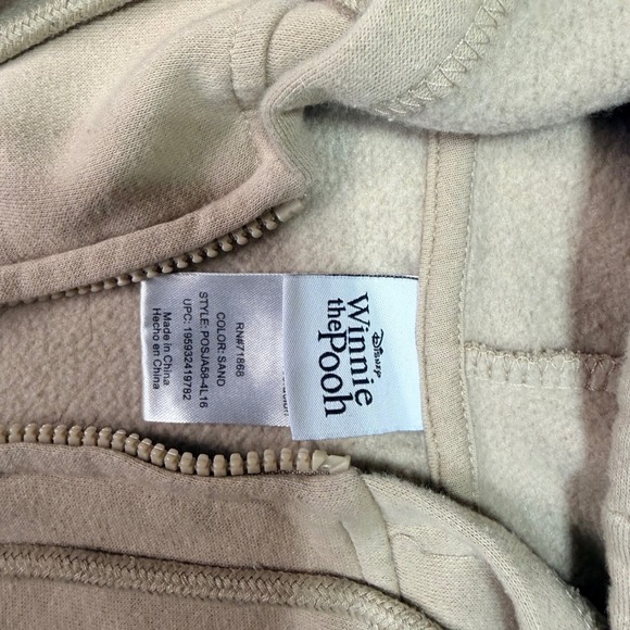 Disney Winnie the Pooh‎ Hoodie Sand Color Embroidered Patches Size S - Picture 4 of 7